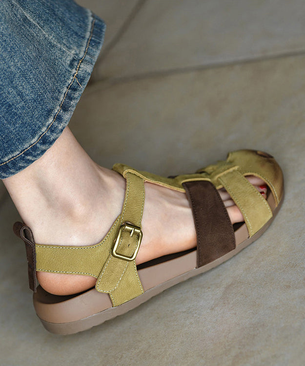 Women Splicing Sandals Green Cowhide Leather
