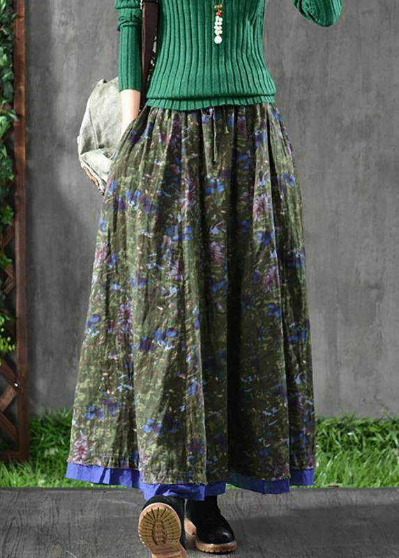 Women Velour Red Floral Maxi Skirt