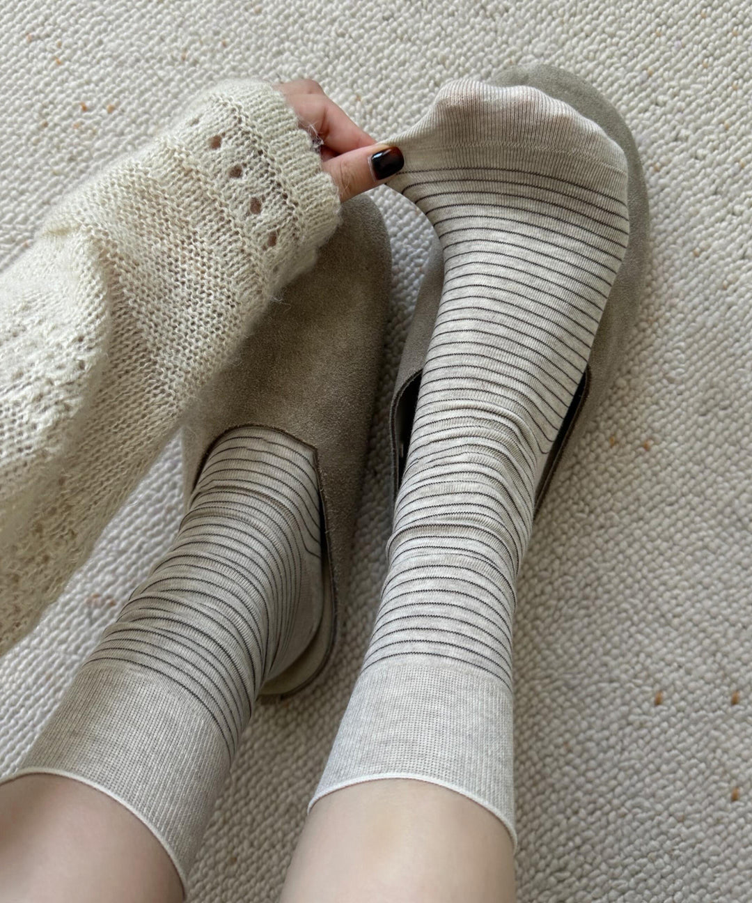Women Striped Patchwork Cotton Mid Calf Socks