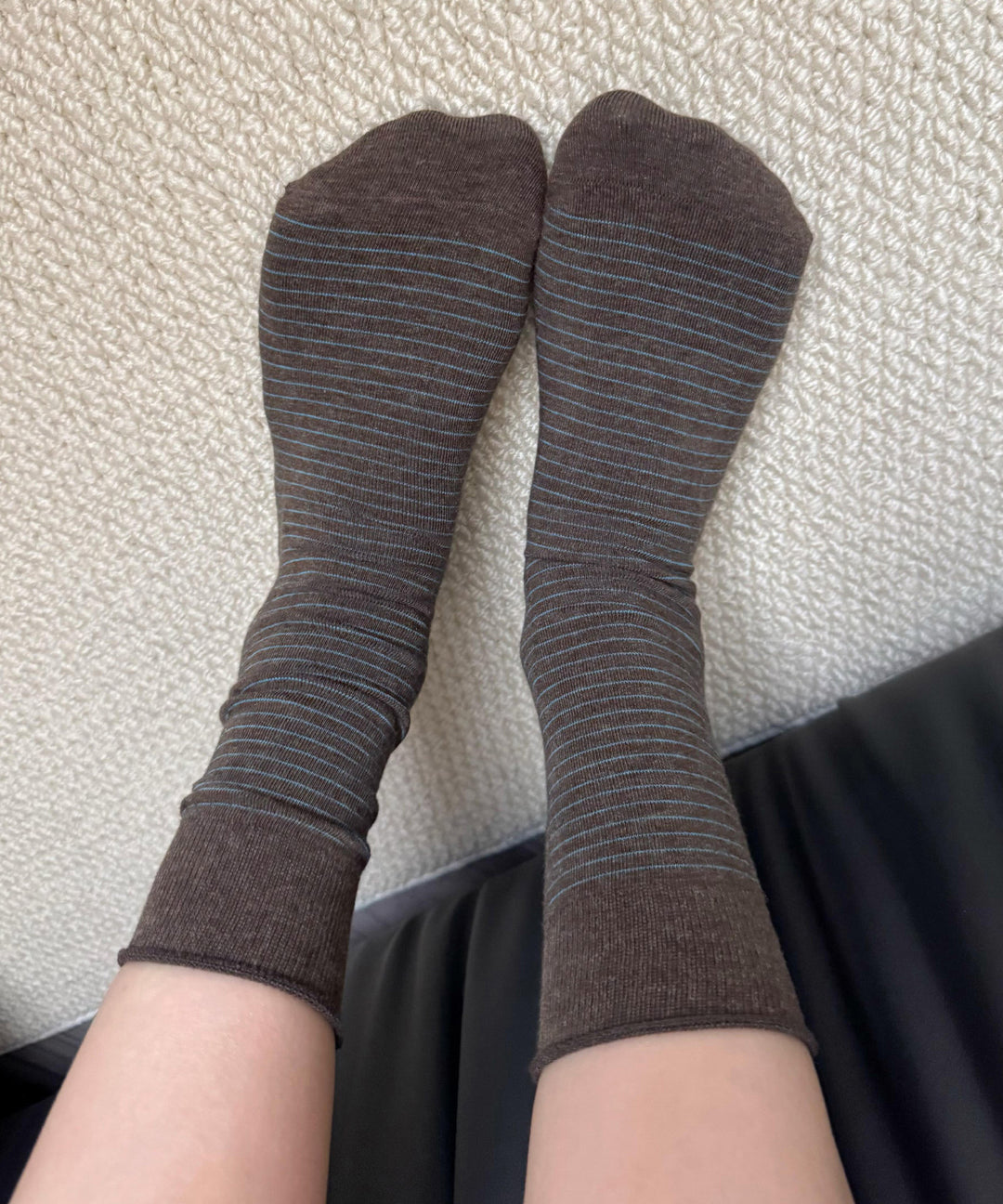 Women Striped Patchwork Cotton Mid Calf Socks