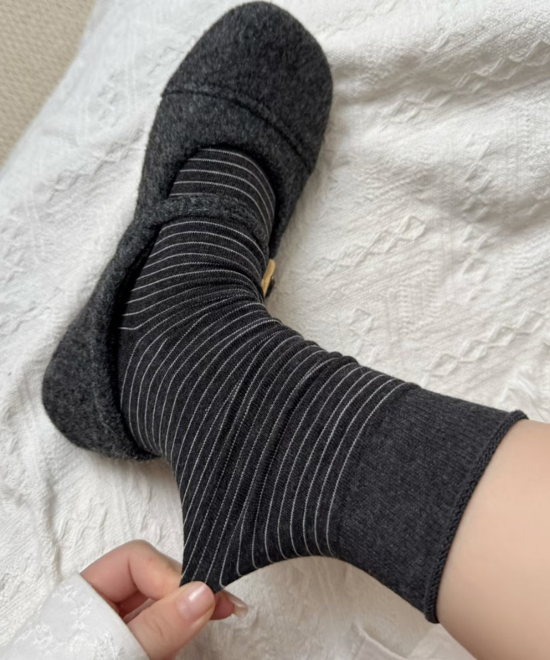 Women Striped Patchwork Cotton Mid Calf Socks