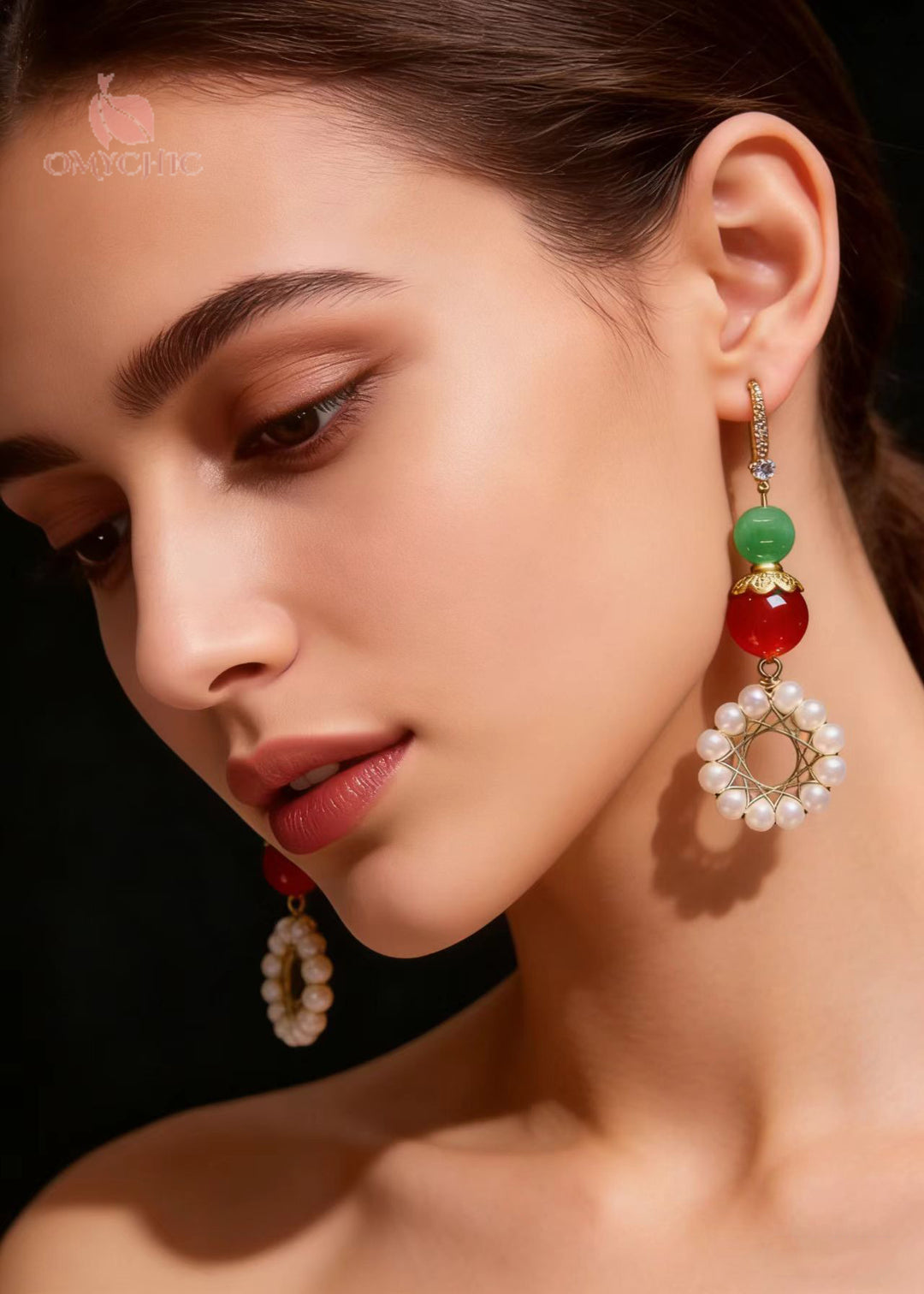 Women Sunflower Pearl Long Drop Earrings