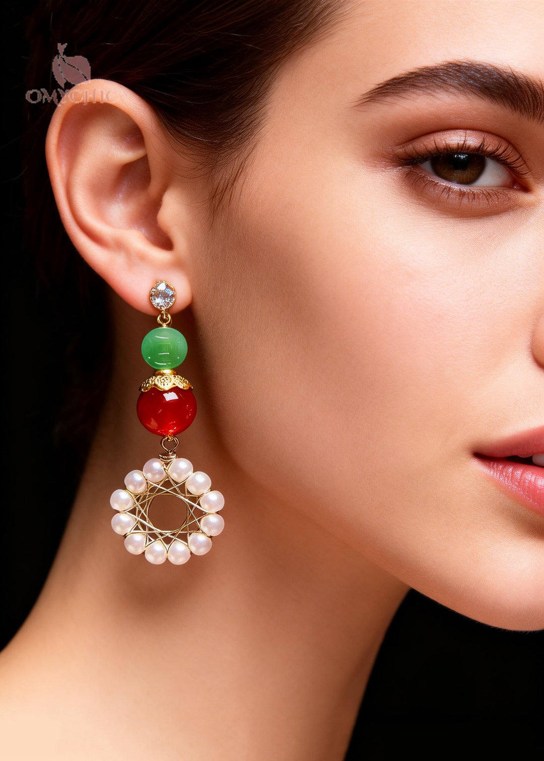 Women Sunflower Pearl Long Drop Earrings