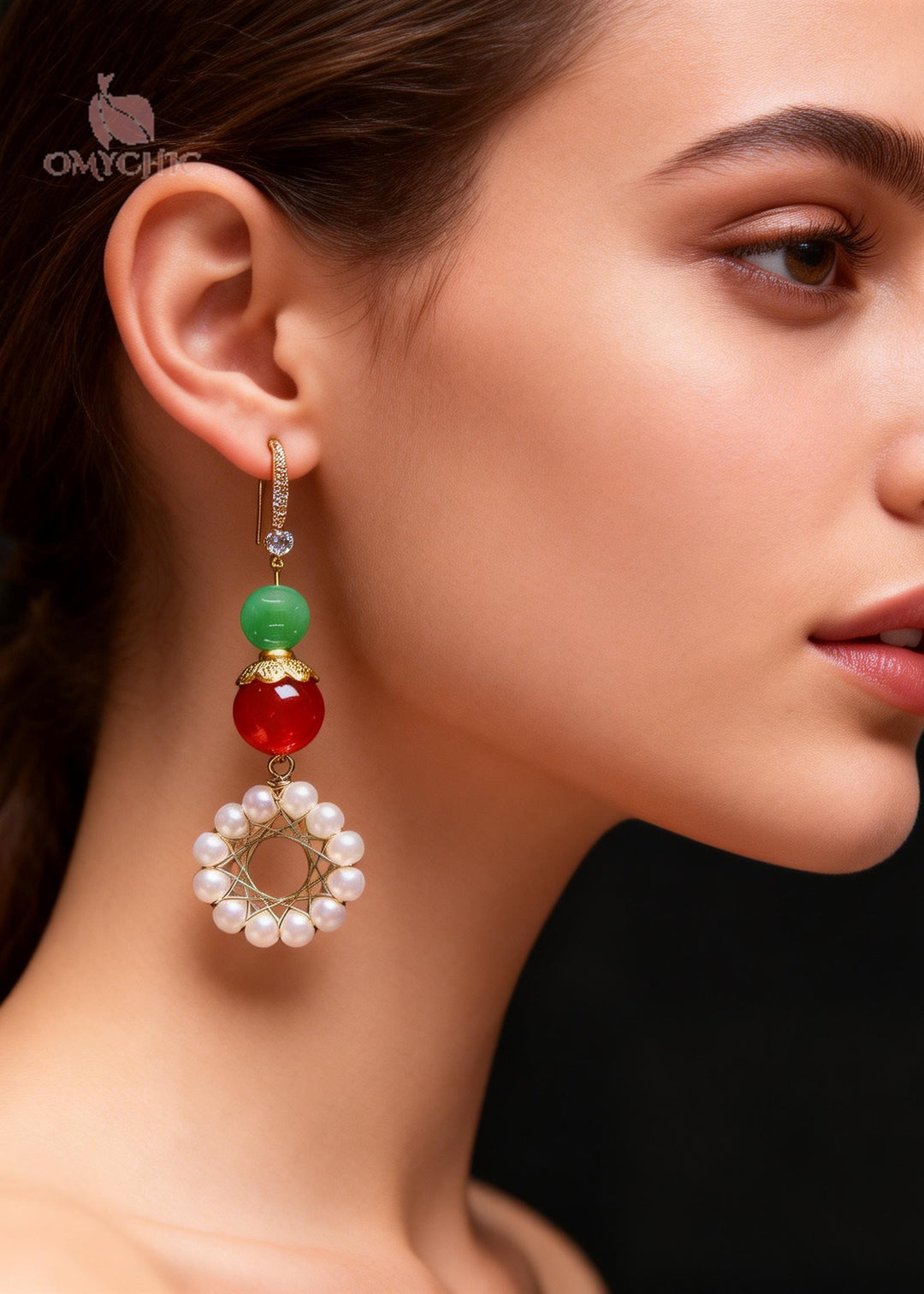Women Sunflower Pearl Long Drop Earrings