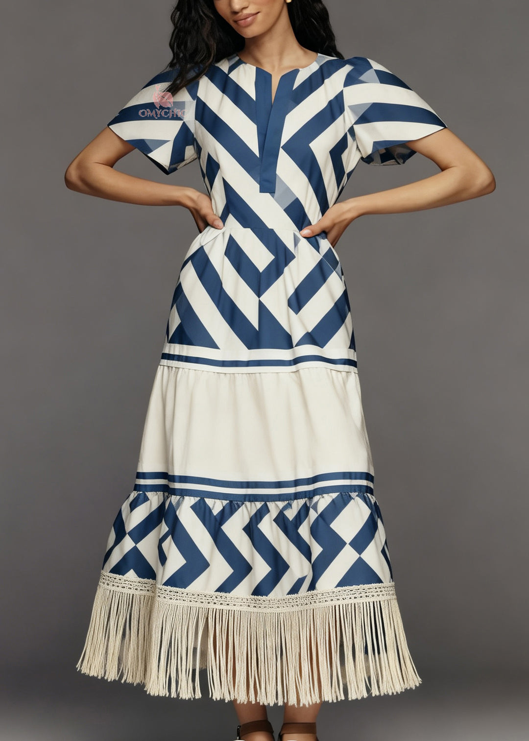 Women Tasseled Striped Patchwork Cotton Dresses Summer