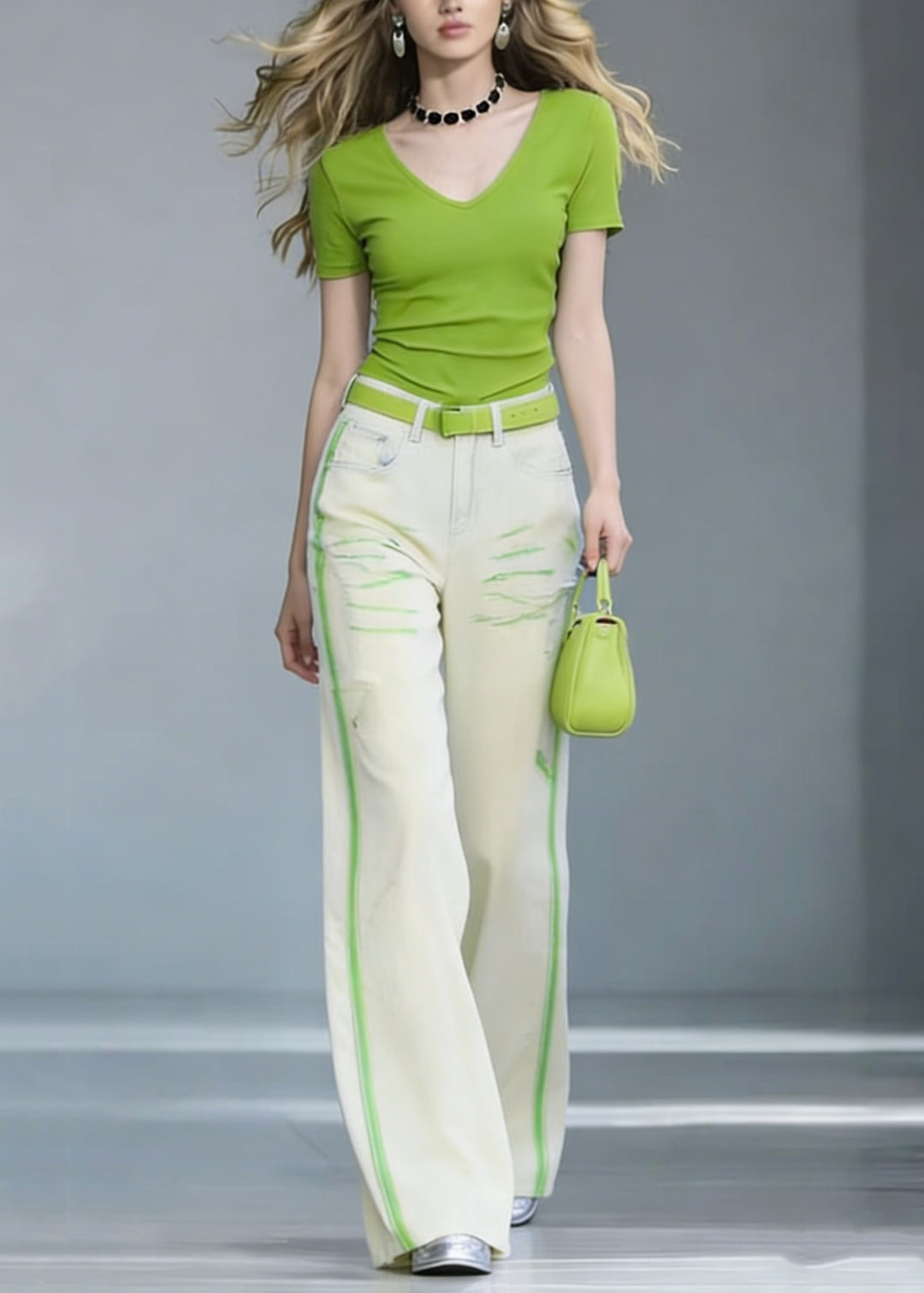 Women V Neck Cotton T Shirt And Jeans Two Pieces Set Summer