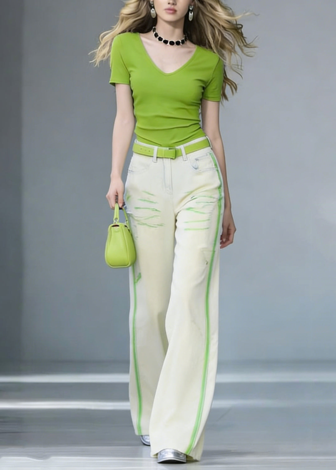 Women V Neck Cotton T Shirt And Jeans Two Pieces Set Summer