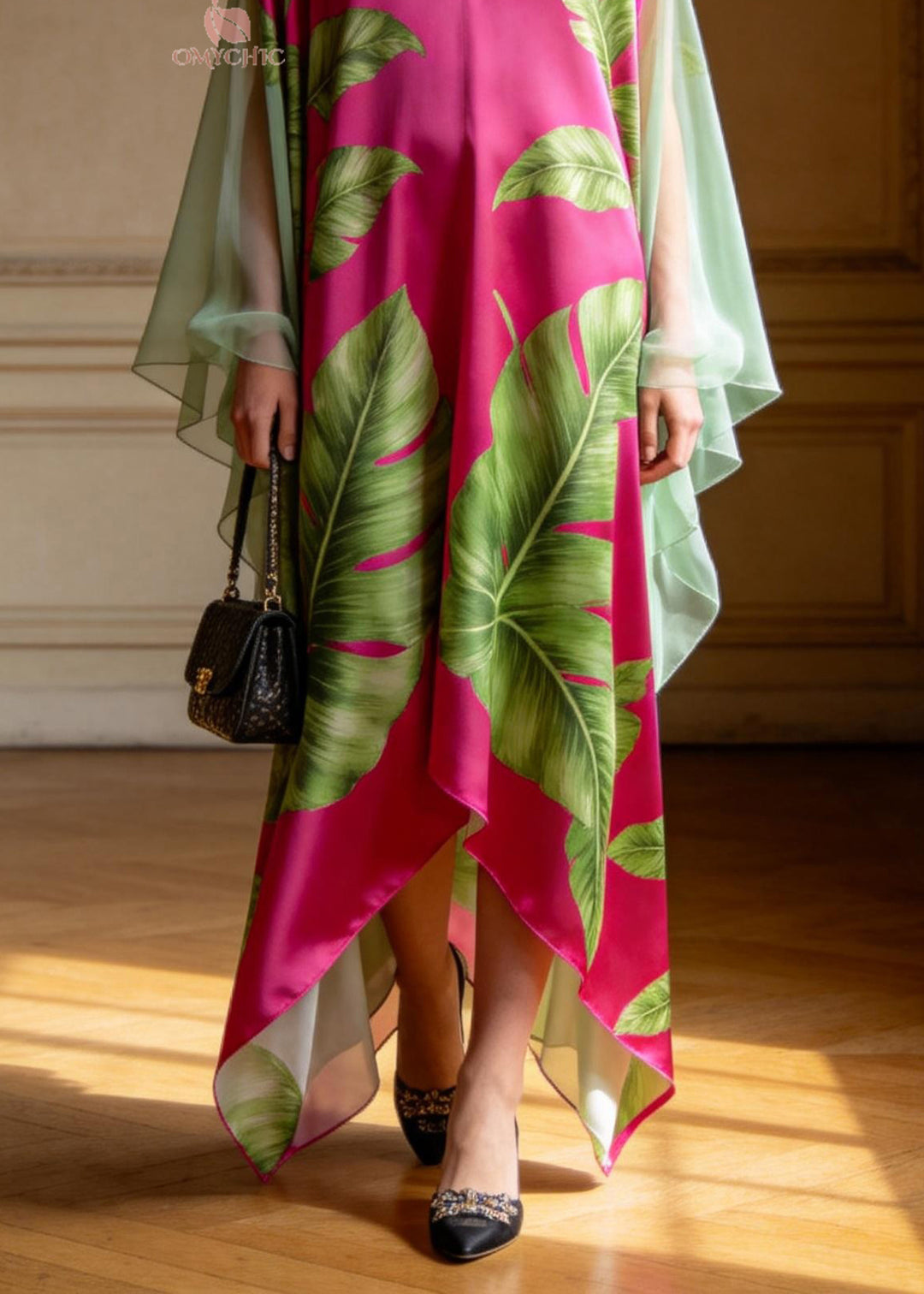Women V Neck Print Patchwork Chiffon Maxi Dresses Summer