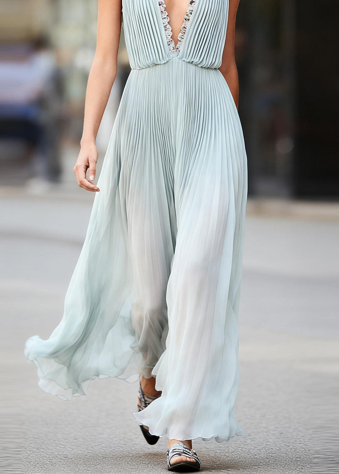 Women V Neck Ruffled Floral Chiffon Dresses Sleeveless