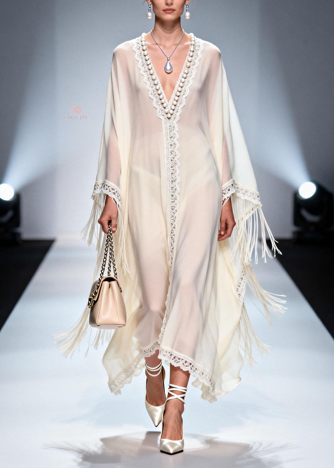 Women V Neck Tassel Nail Bead Patchwork Chiffon Dress Summer