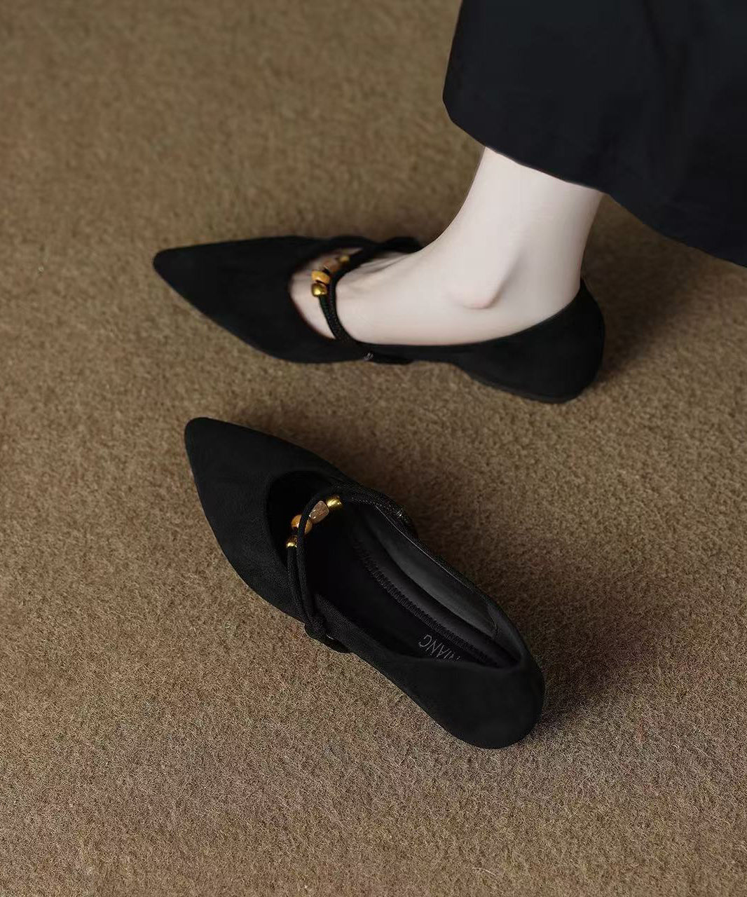 Women Wedge High Heels Black Cowhide Leather