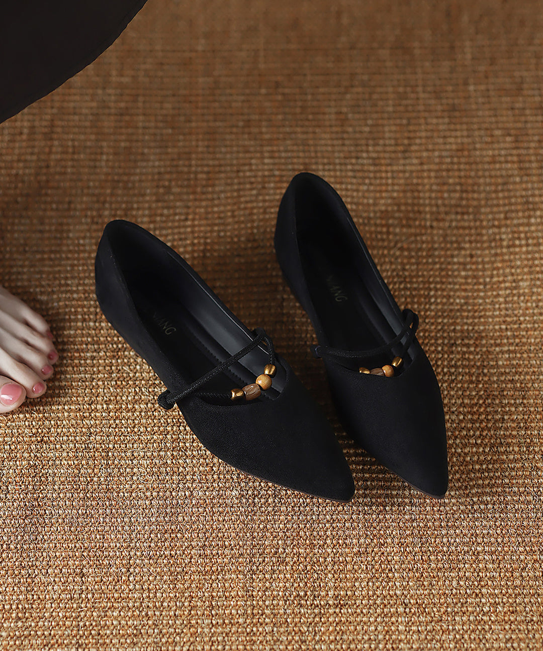 Women Wedge High Heels Black Cowhide Leather