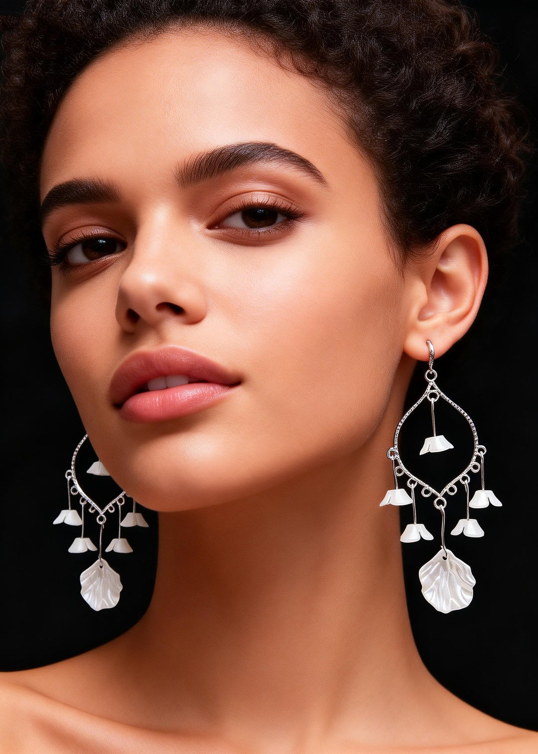Women White Aeolian Bells Tassels Drop Earrings