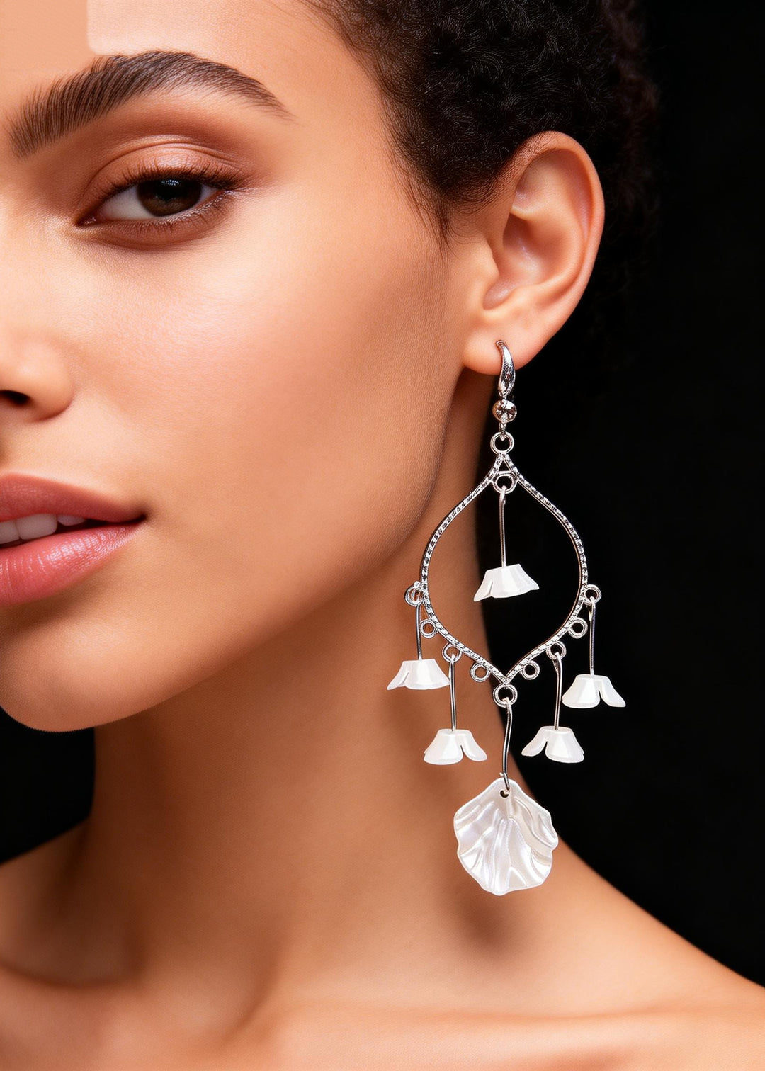 Women White Aeolian Bells Tassels Drop Earrings