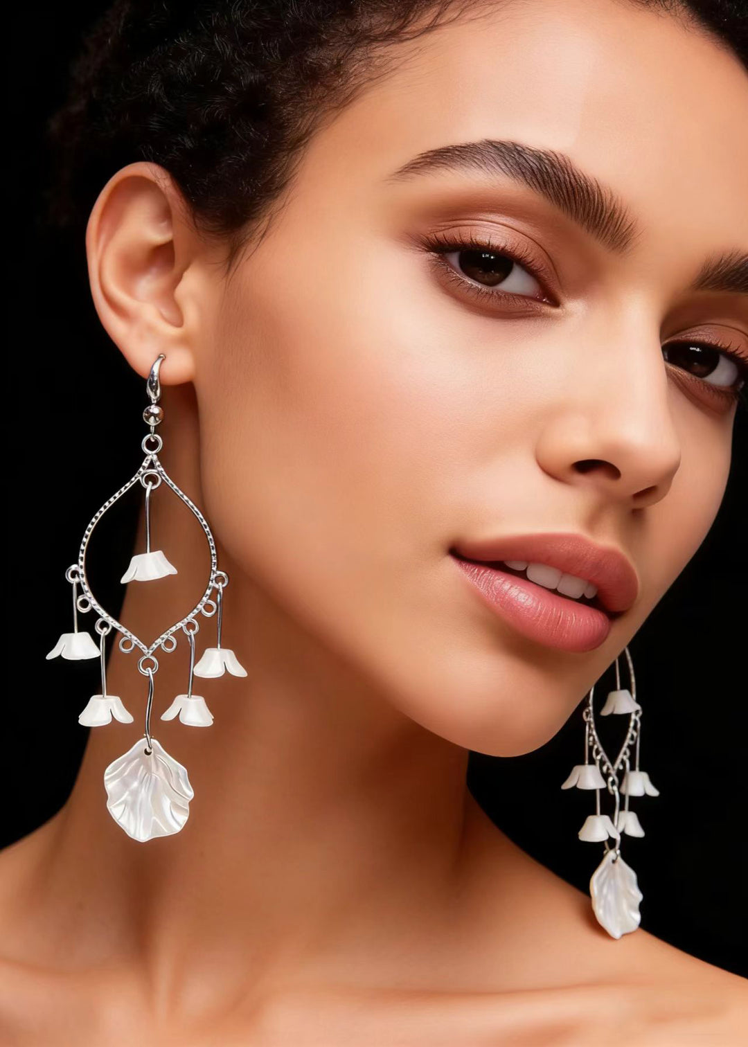 Women White Aeolian Bells Tassels Drop Earrings