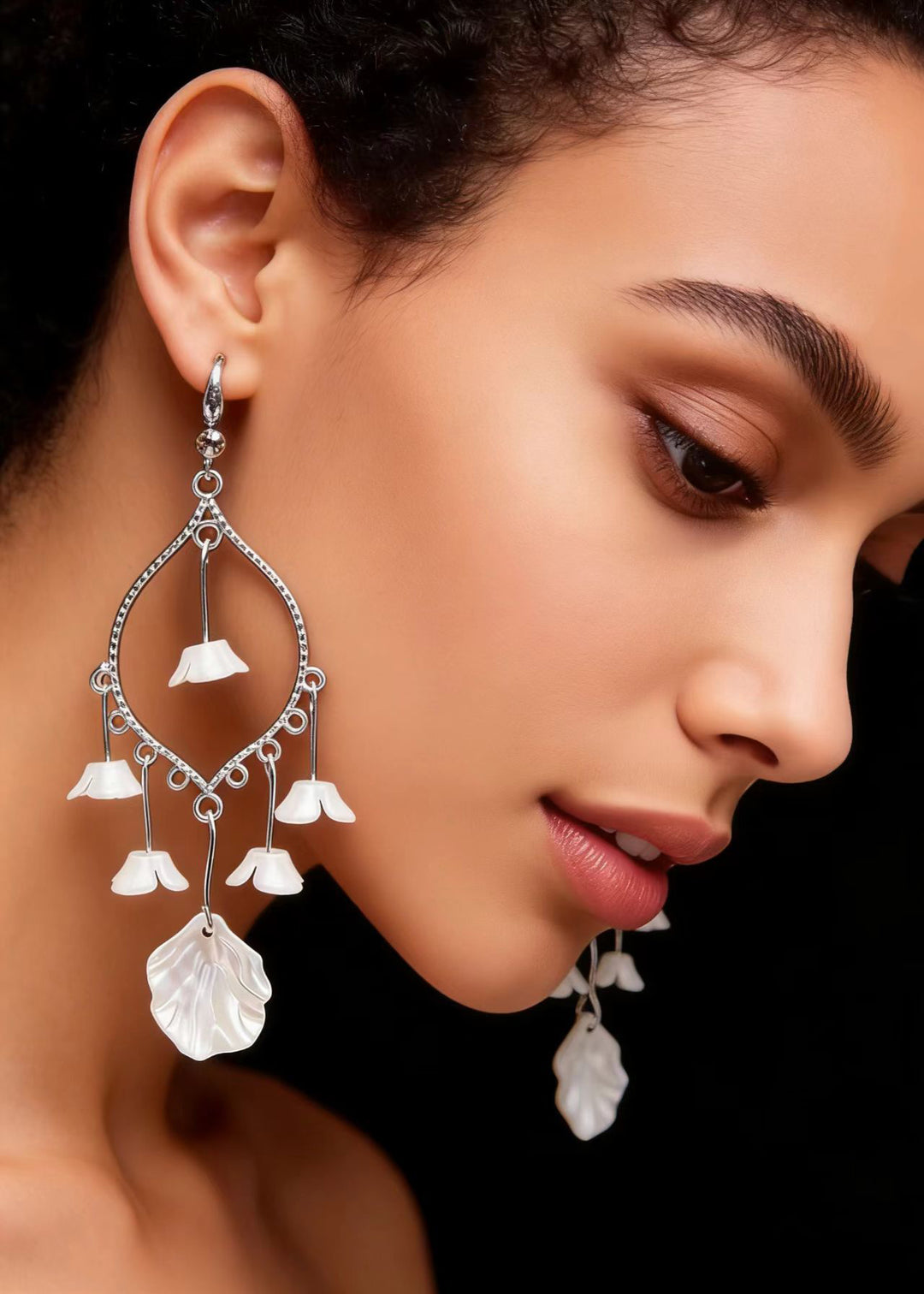 Women White Aeolian Bells Tassels Drop Earrings