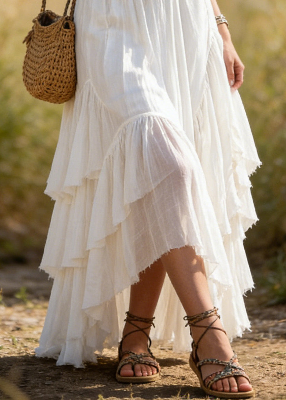 Women White Asymmetrical Wrinkled Patchwork Cotton Skirts Summer