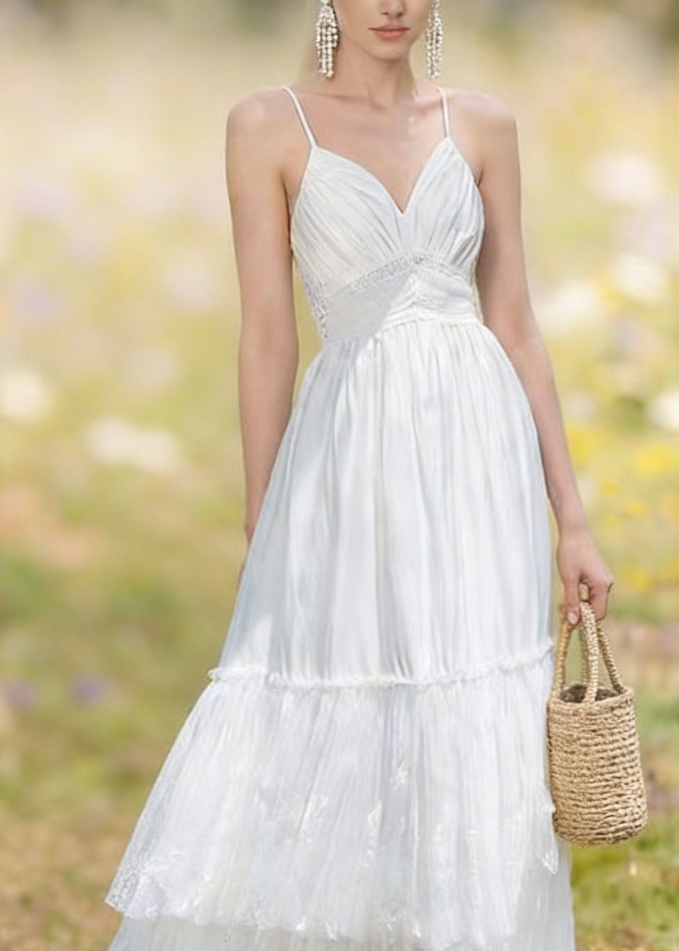 Women White Backless Patchwork Lace Spaghetti Strap Summer - Omychic