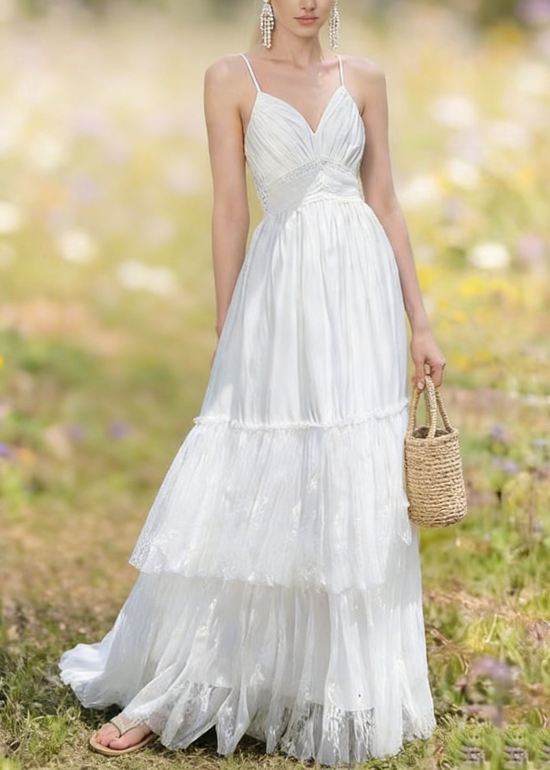 Women White Backless Patchwork Lace Spaghetti Strap Summer - Omychic