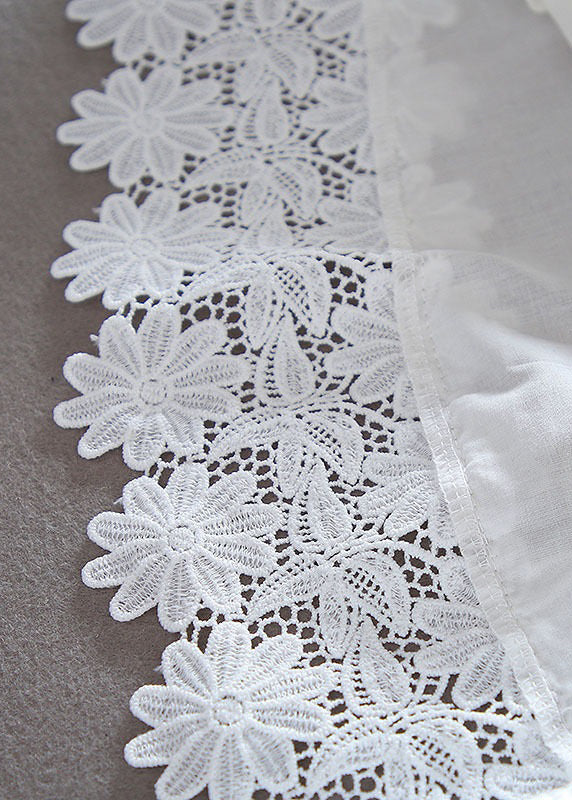 Women White Button Hollow Out Lace Patchwork Shirt Bracelet Sleeve - Omychic