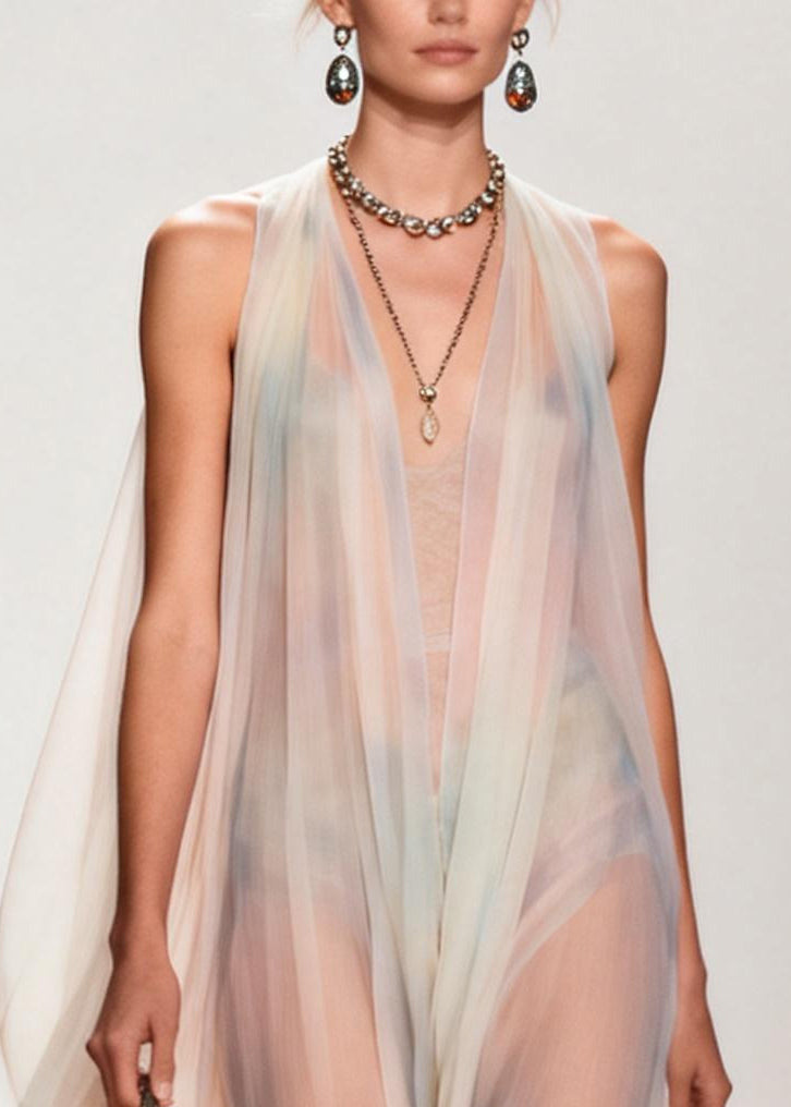 Women White Cold Shoulder Exra Large Hem Chiffon Beach Dress Summer