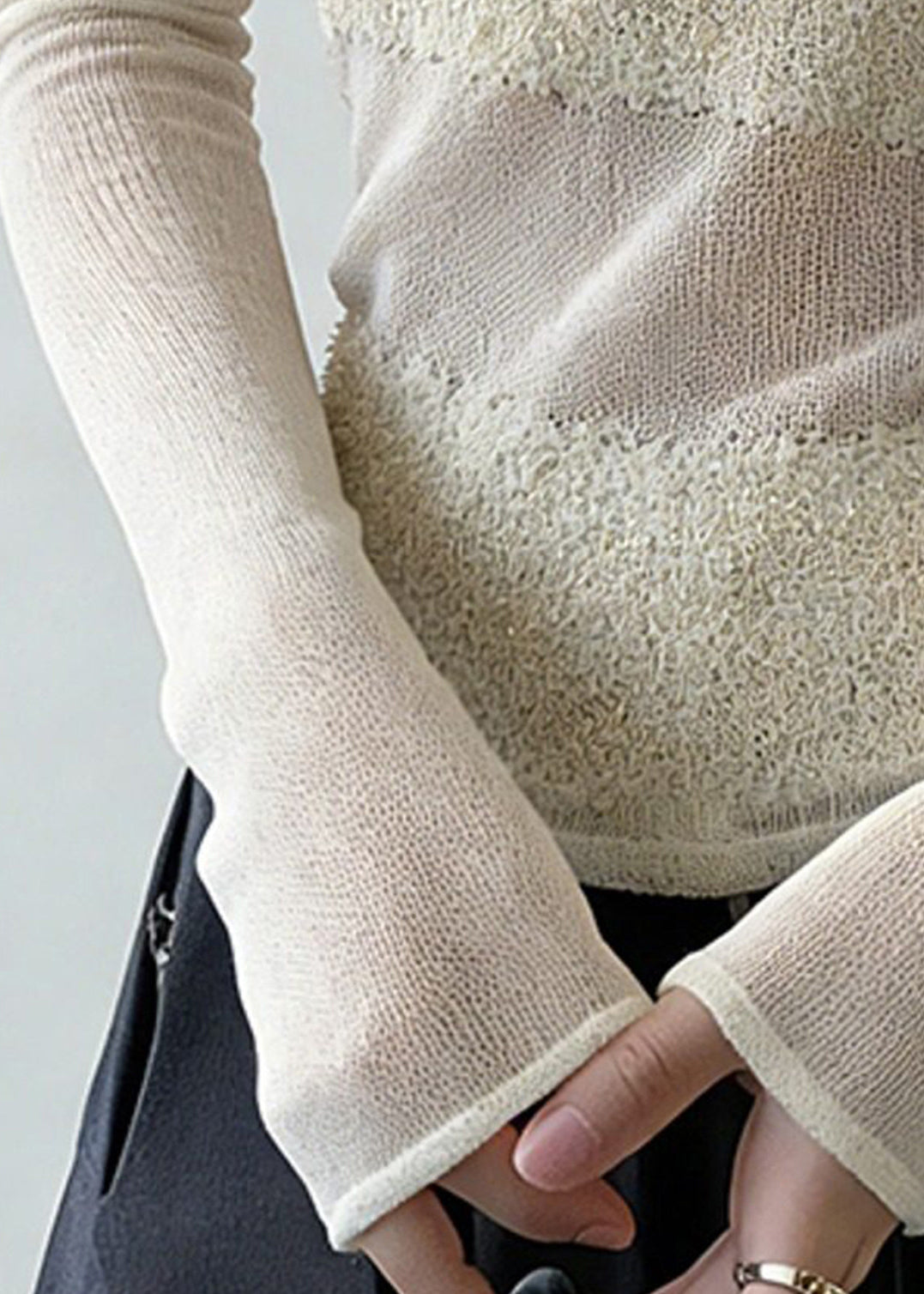 Women White Cold Shoulder Solid Patchwork Knit Sweaters Spring