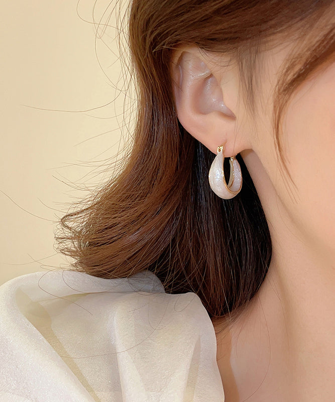 Women White Copper Alloy Drip Glaz Hoop Earrings