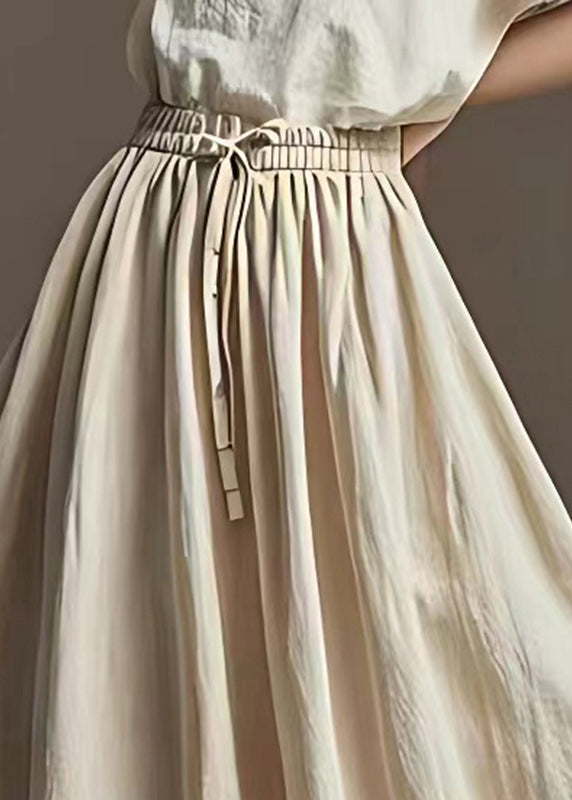 Women White Elastic Waist Exra Large Hem Linen Skirt Summer