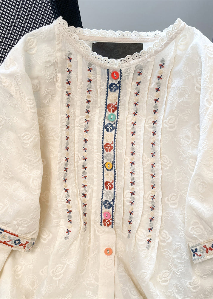 Women White Embroidered Lace Loose Shirts Summer