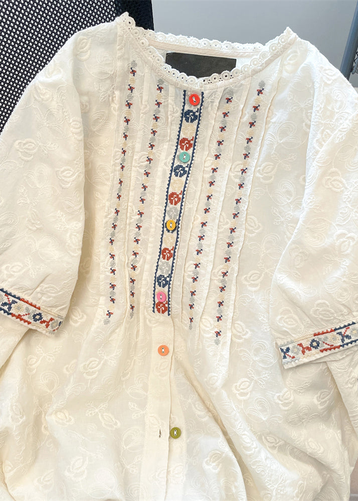 Women White Embroidered Lace Loose Shirts Summer