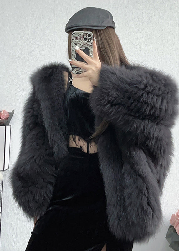 Women White Hooded Fine Fox Fur Jacket Winter