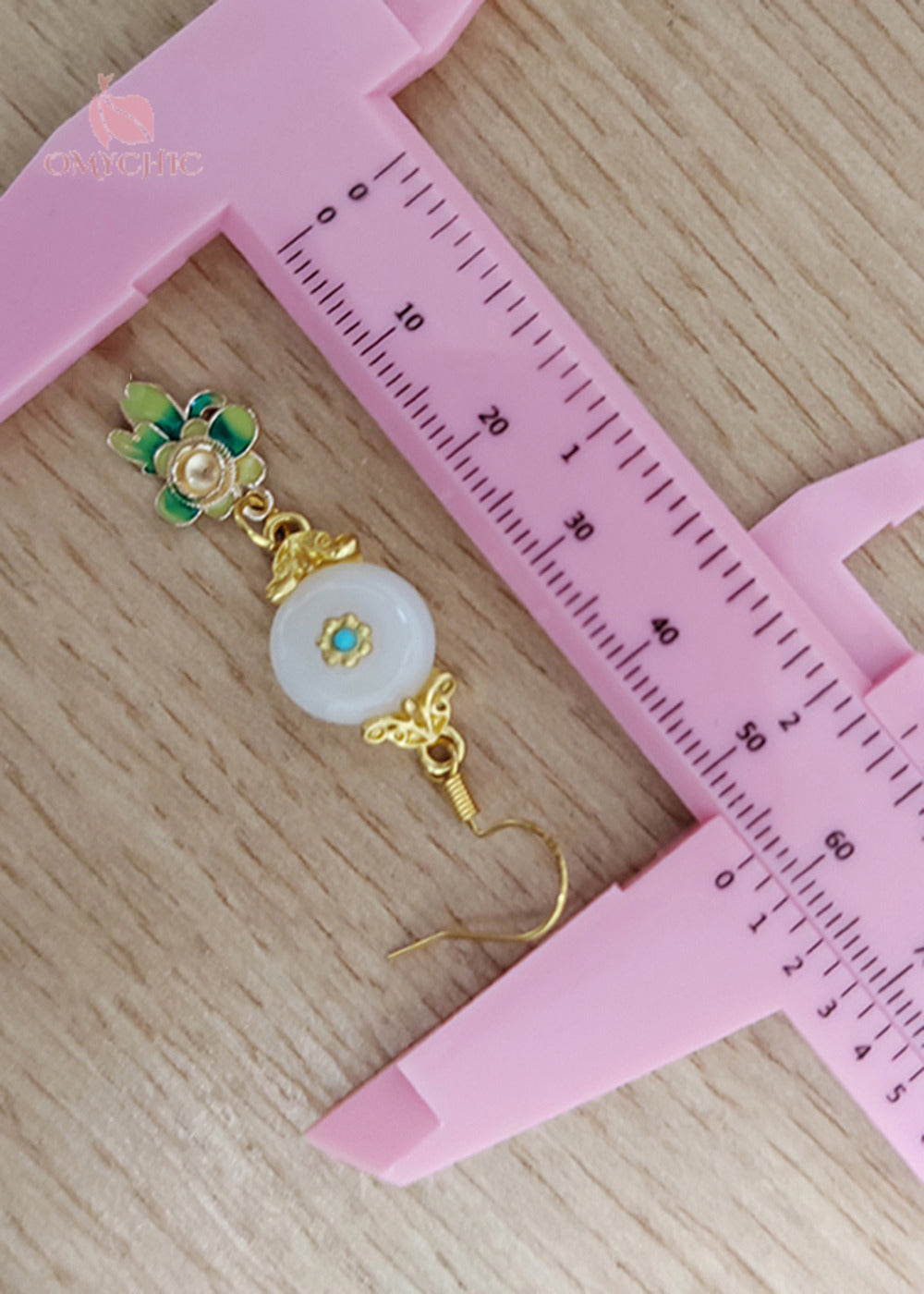 Women White Jade Paitings Flower Metal Drop Earrings