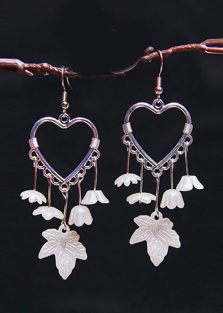 Women White Leaf Acrylic Heart-shaped Drop Earrings - Omychic