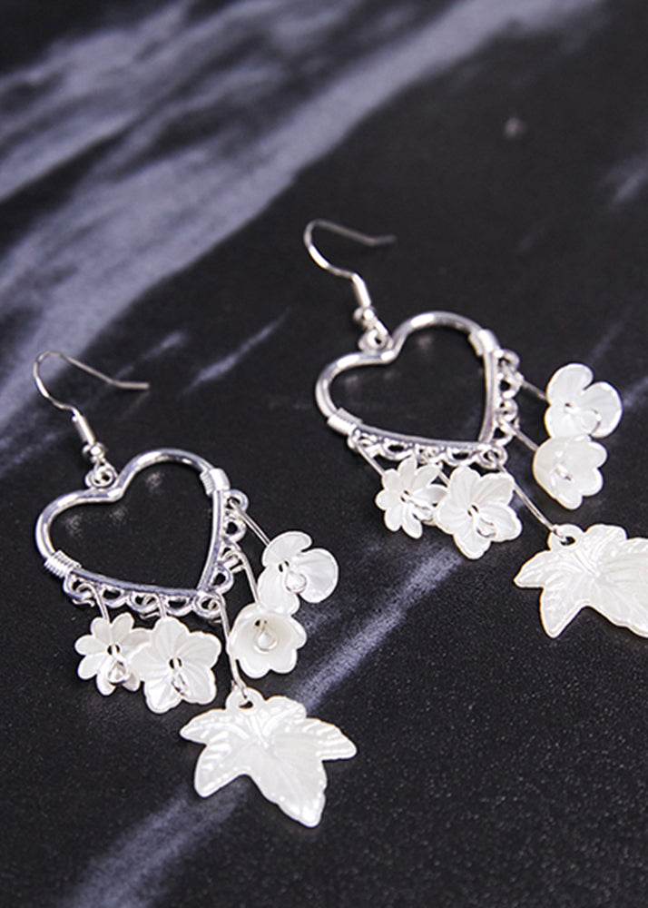 Women White Leaf Acrylic Heart-shaped Drop Earrings - Omychic