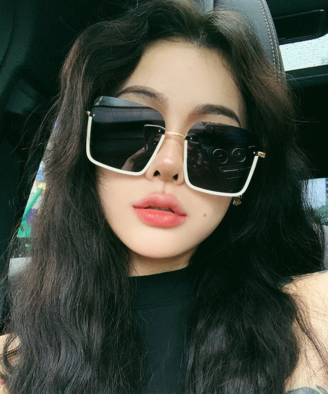 Women White Metal Patchwork Ultraviolet-Proof Sunglasses