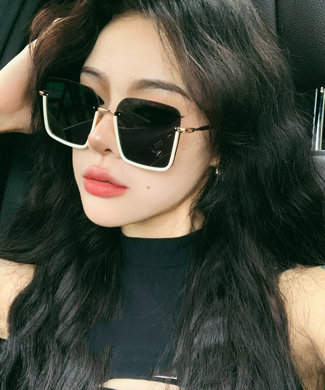 Women White Metal Patchwork Ultraviolet-Proof Sunglasses