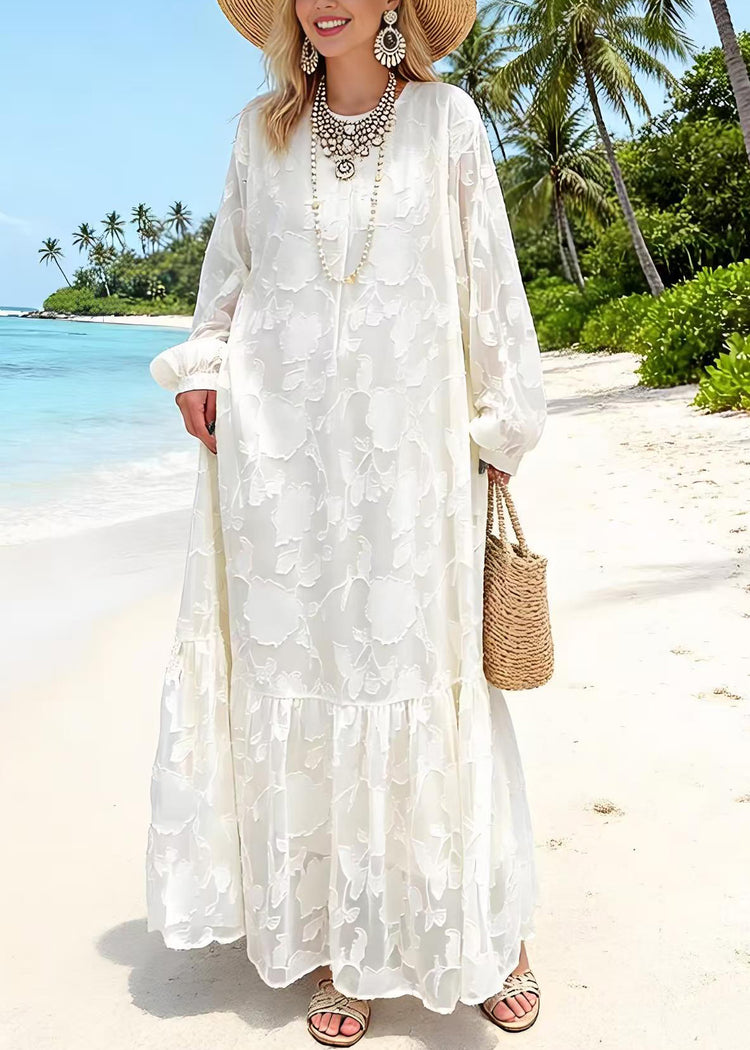 Women White O Neck Embroidered Lace Dresses Spring - Omychic