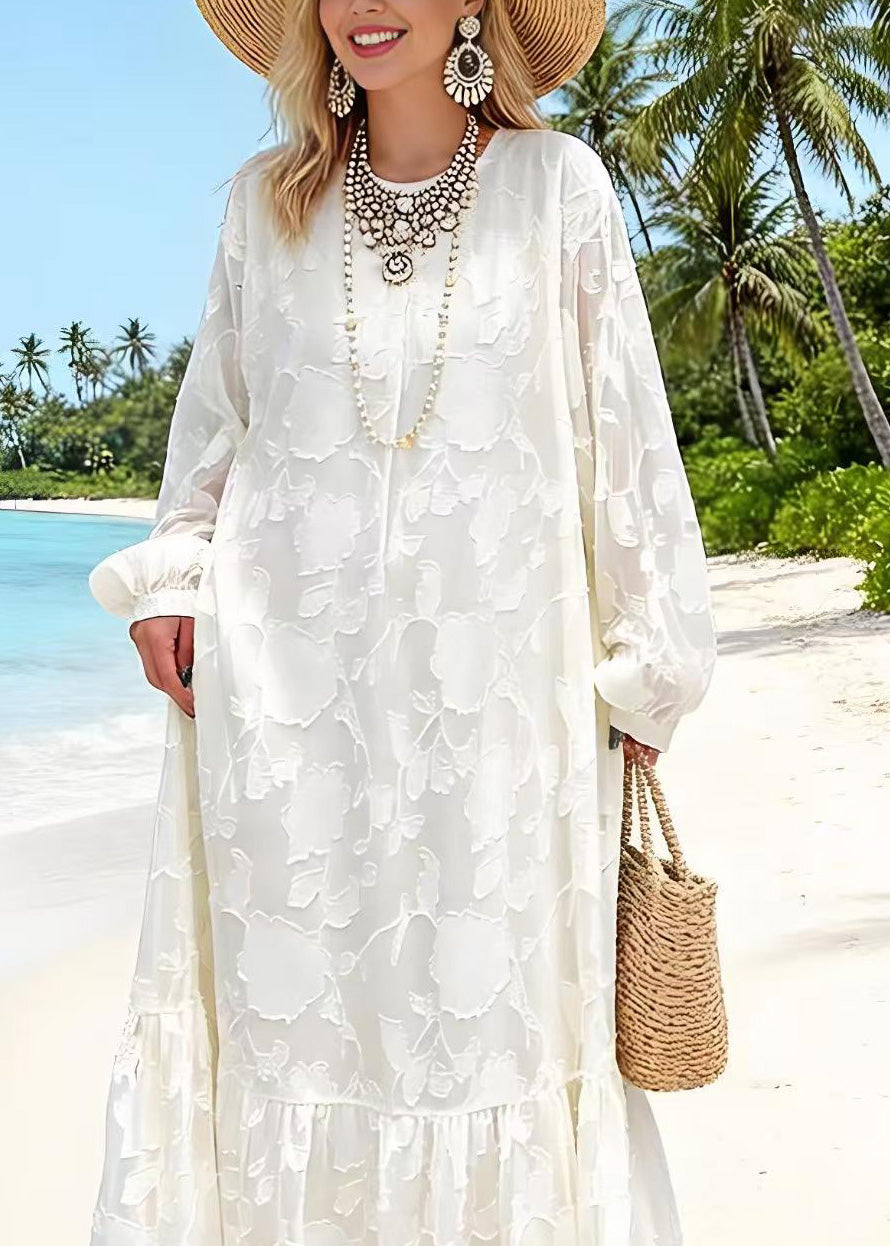 Women White O Neck Embroidered Lace Dresses Spring - Omychic