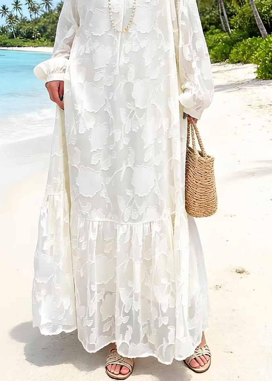 Women White O Neck Embroidered Lace Dresses Spring - Omychic
