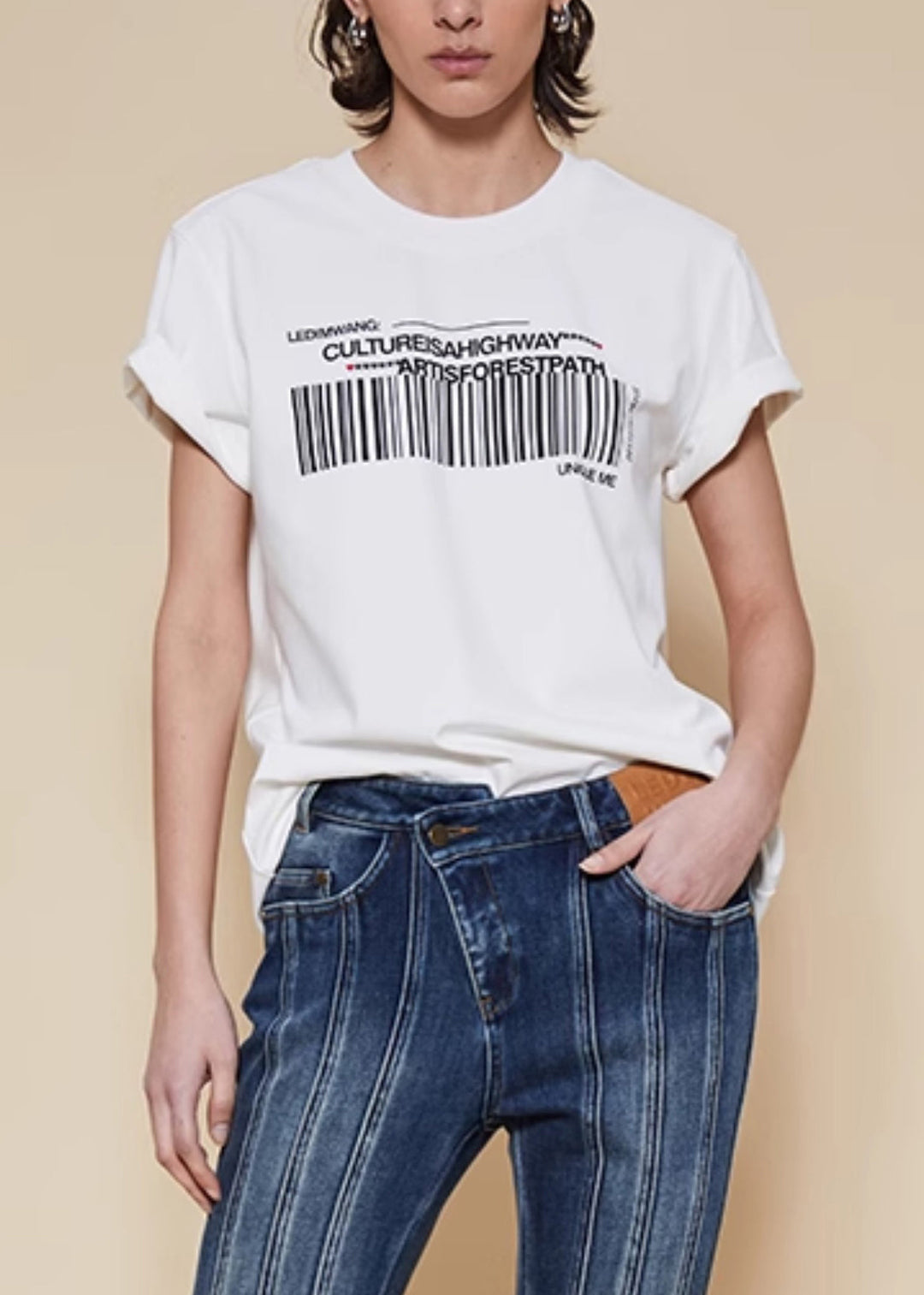 Women White O Neck Print Cotton T Shirts Summer