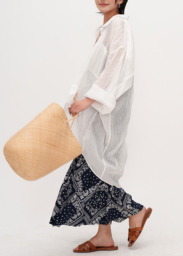Women White Oversized Cotton UPF 50+ Shirt Summer