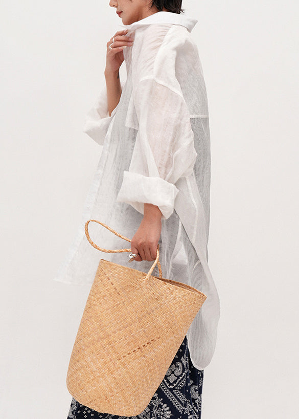 Women White Oversized Cotton UPF 50+ Shirt Summer