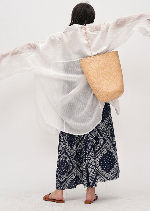 Women White Oversized Cotton UPF 50+ Shirt Summer