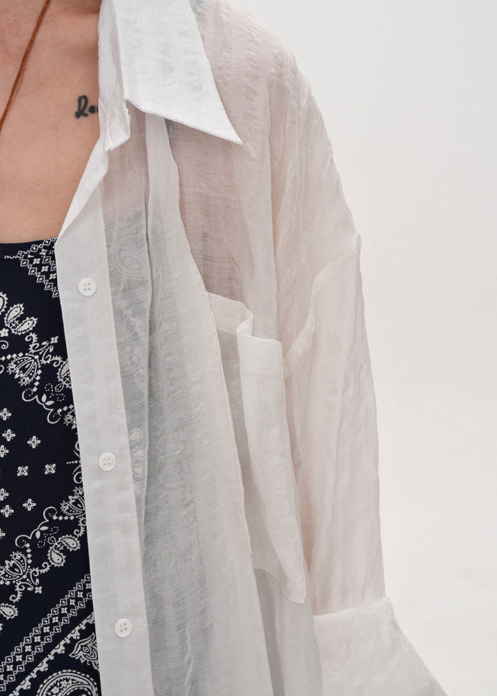 Women White Oversized Cotton UPF 50+ Shirt Summer