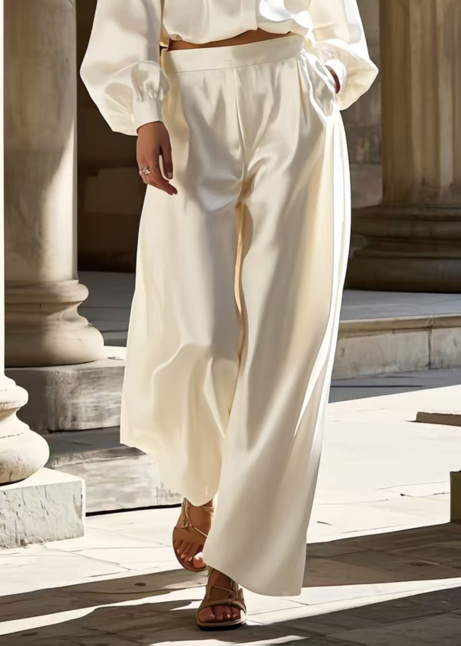 Women White Oversized Draping Ice Silk Womens Two Pieces Set Spring