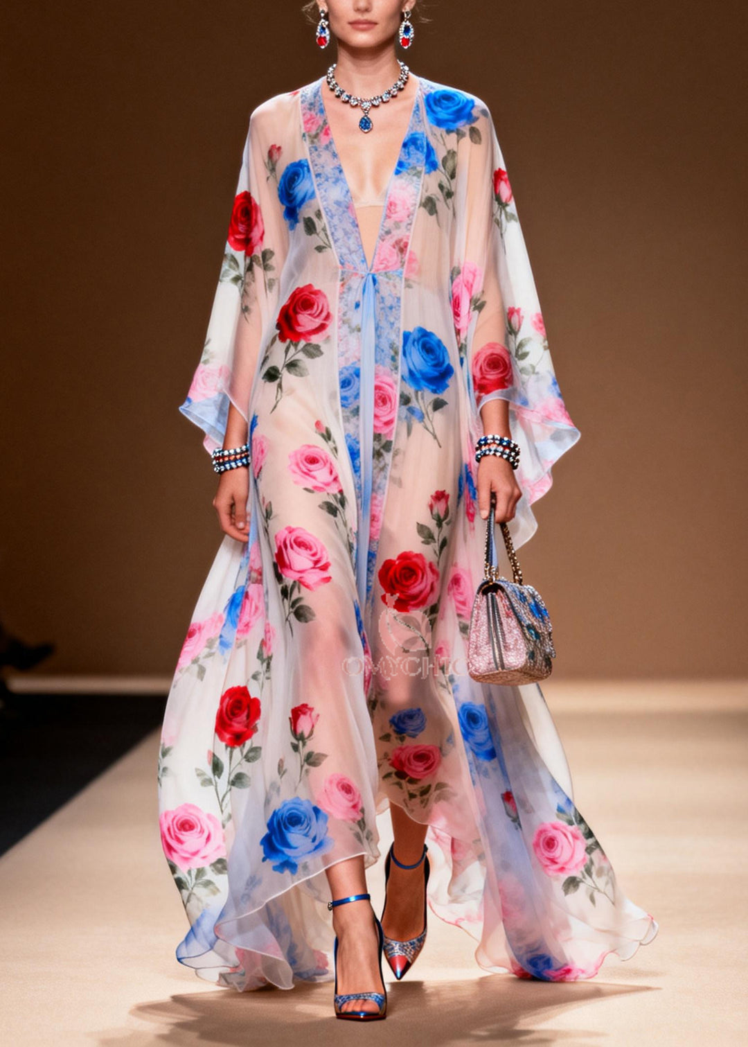 Women White Oversized Floral Print Chiffon Vacation Dresses Summer