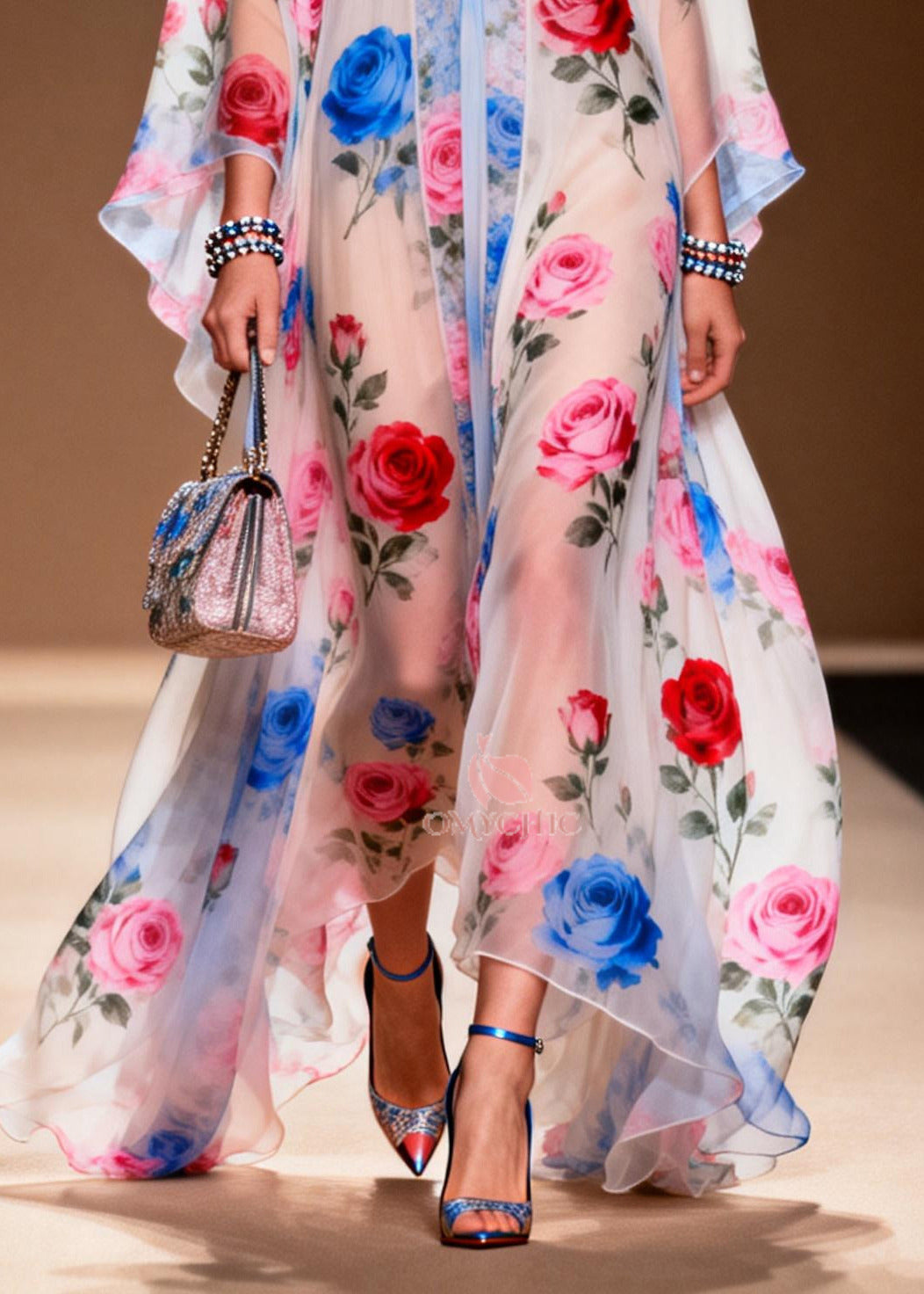 Women White Oversized Floral Print Chiffon Vacation Dresses Summer