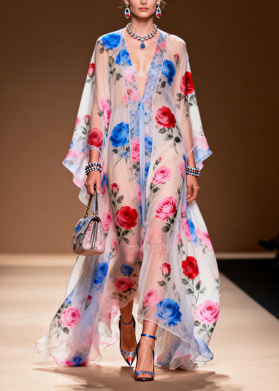 Women White Oversized Floral Print Chiffon Vacation Dresses Summer