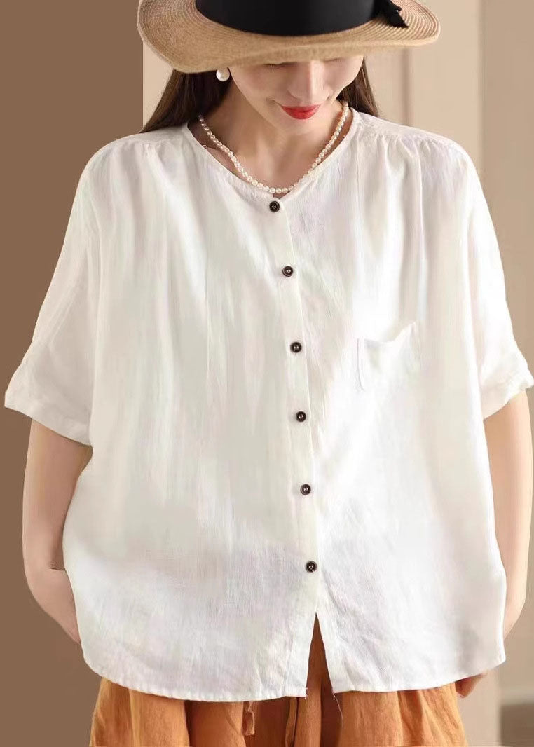 Women White Oversized Linen Shirt Tops Half Sleeve