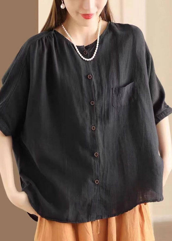 Women White Oversized Linen Shirt Tops Half Sleeve
